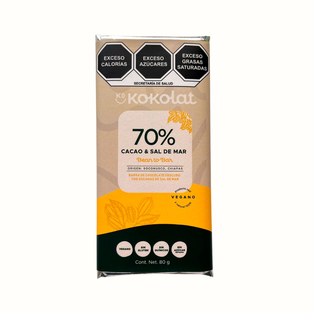 Barra de Chocolate Vegano 70% Cacao & Sal de Mar Kokolat 80 g