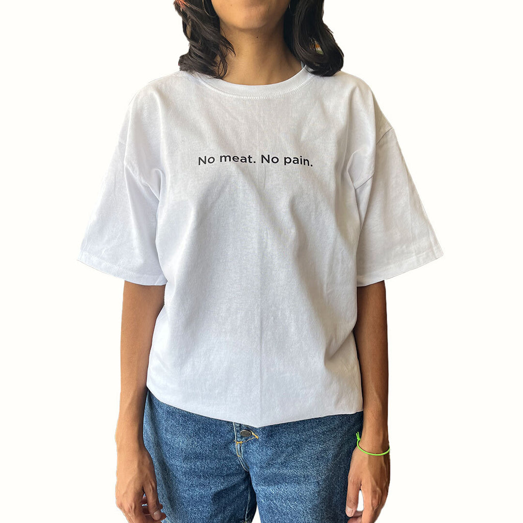Playera Blanca Unisex NO MEAT, NO PAIN - Vegan Mama